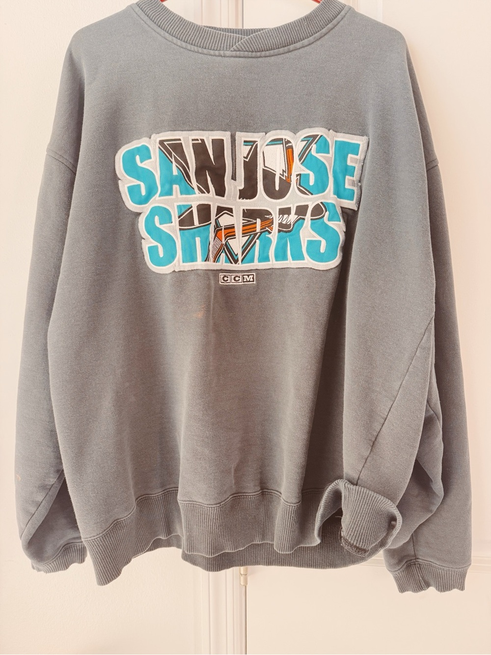 CCM, San Jose Embroided Sharks Navy Blue Crewneck Sweatshirt